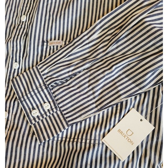 Brixton Bowery Overshirt Button Up Long Sleeve Navy Striped Shirt Sz M NWT - Picture 7 of 10